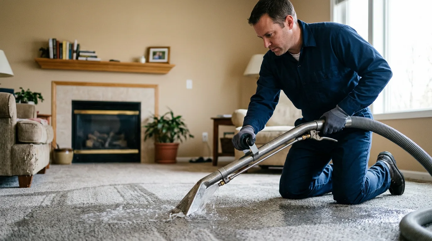 Water damage restoration technician working near Triumph, IL